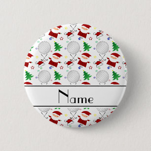 Personalised name white christmas golfing 6 cm round badge