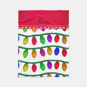 Personalised name white christmas lights fleece blanket