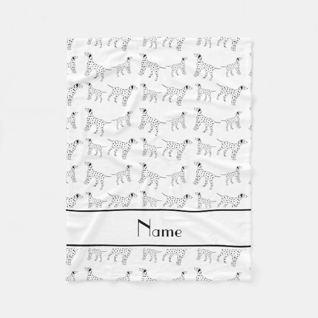 Personalised name white dalmatian dogs fleece blanket (Front)