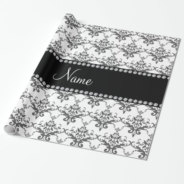 Personalised name White damask Wrapping Paper (Unrolled)