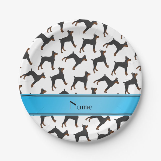Personalised name white doberman pinschers paper plate (Front)