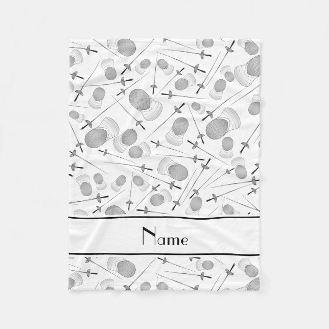 Personalised name white fencing pattern fleece blanket (Front)