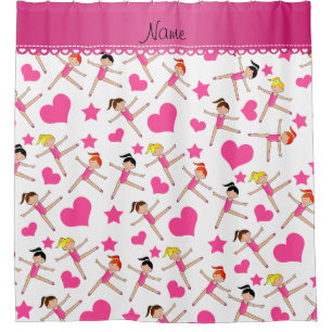 Personalised name white girl gymnasts hearts stars shower curtain