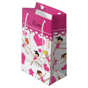 Personalised name white girl gymnasts hearts stars small gift bag