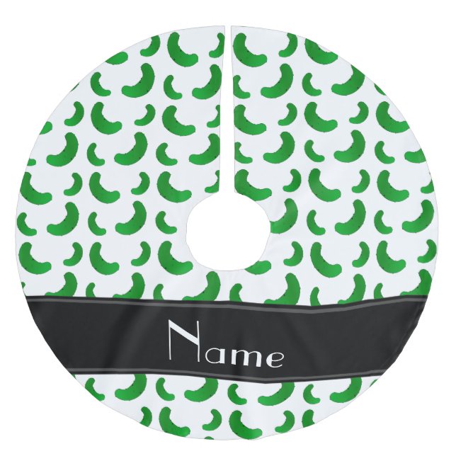 Personalised name white green pickles brushed polyester tree skirt (Front)