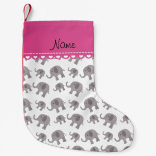 Personalised name white grey elephants small christmas stocking