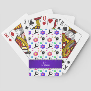 Personalised name white gymnastics flowers playing cards