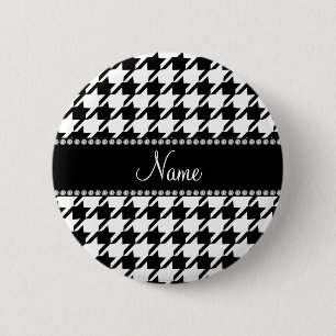 Personalised name white houndstooth 6 cm round badge