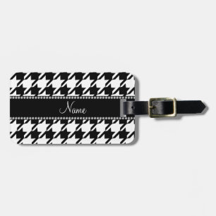 Personalised name white houndstooth luggage tag