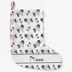 Personalised name white keeshond dogs small christmas stocking