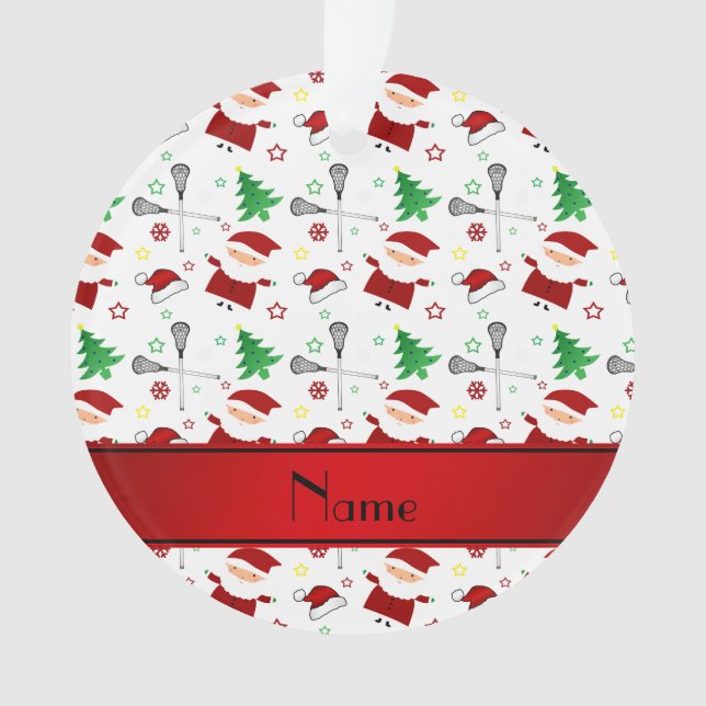 Personalised name white lacrosse christmas pattern ornament (Front)
