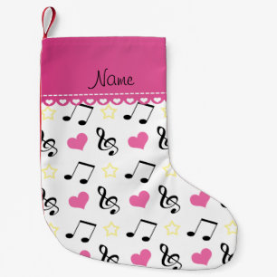 Personalised name white music notes hearts stars small christmas stocking