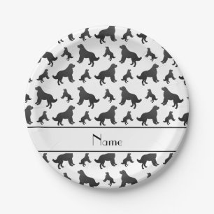 Personalised name white Newfoundland dogs Paper Plate