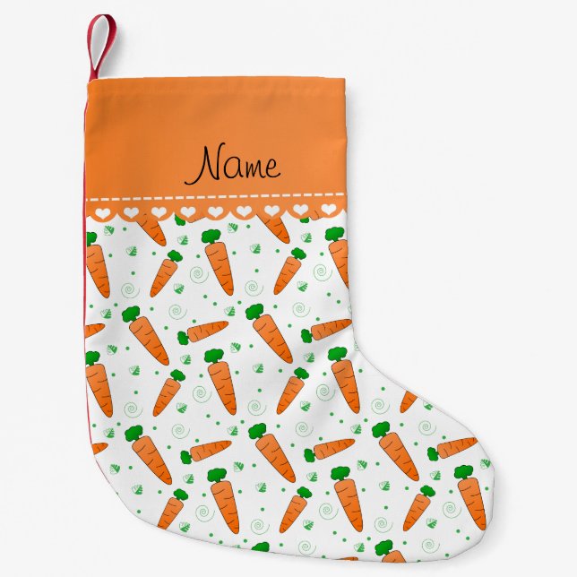 Personalised name white orange carrots small christmas stocking (Front)