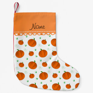 Personalised name white orange pumpkins small christmas stocking