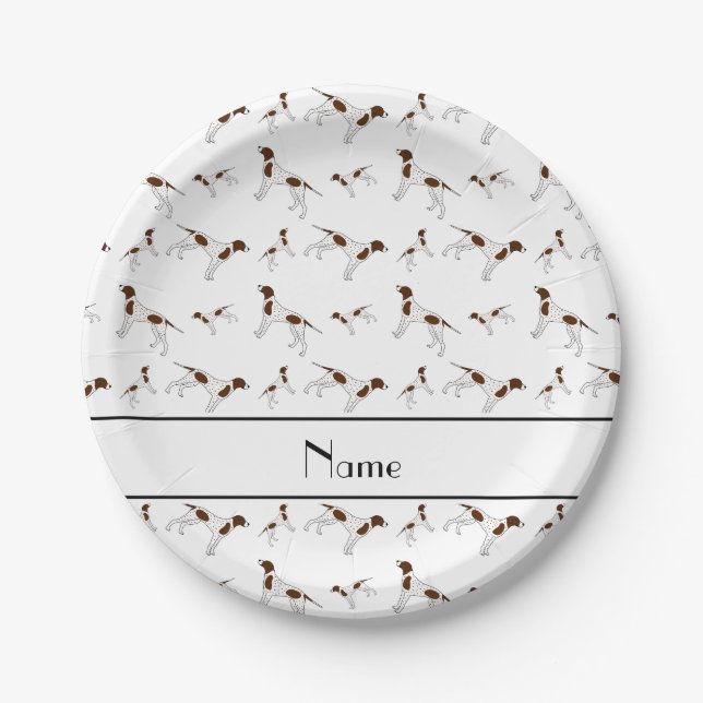 Personalised name white Pointer dogs Paper Plate (Front)