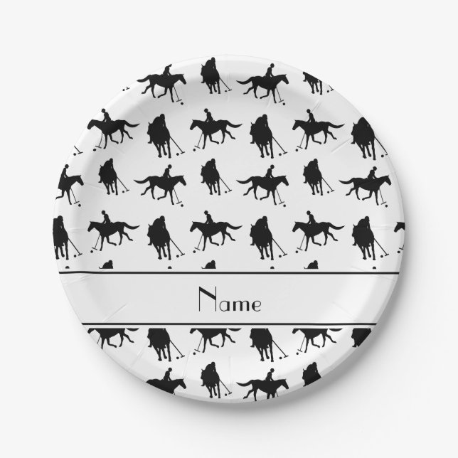Personalised name white polo pattern paper plate (Front)