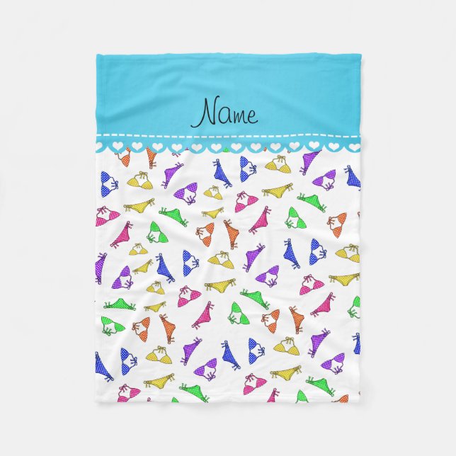 Personalised name white rainbow bikinis fleece blanket (Front)