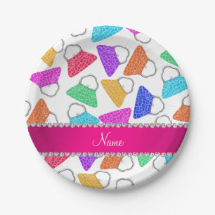 Personalised name white rainbow leopard purses paper plate