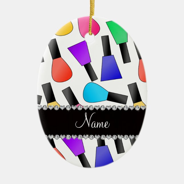 Personalised name white rainbow nail polish ceramic tree decoration (Front)