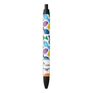 Personalised name white rainbow narwhals black ink pen