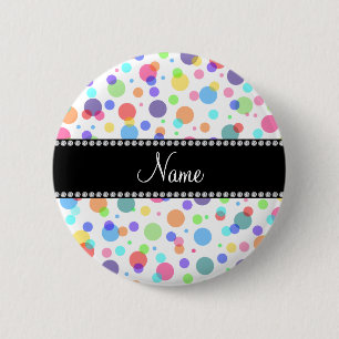 Personalised name white rainbow polka dots 6 cm round badge