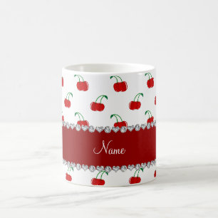 Personalised name white red cherries red stripe coffee mug