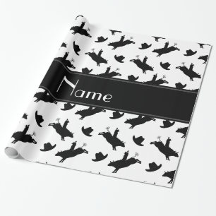 Personalised name white rodeo bull riding pattern wrapping paper