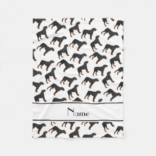 Personalised name white rottweiler dog pattern fleece blanket