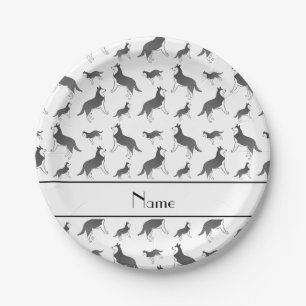 Personalised name white siberian husky dogs paper plate