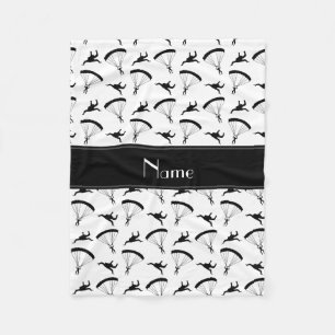 Personalised name white skydiving pattern fleece blanket
