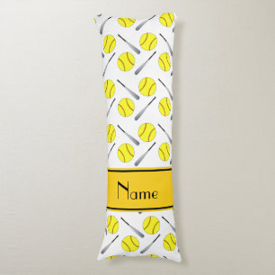 Personalised name white softball pattern body cushion