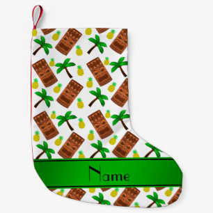 Personalised name white tiki pineapples palm trees small christmas stocking