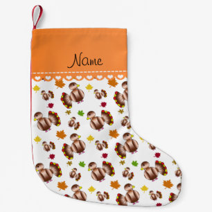 Personalised name white turkey's leaves small christmas stocking