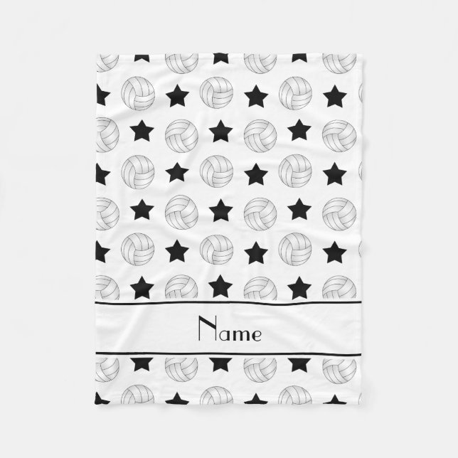 Personalised name white volleyball black stars fleece blanket (Front)