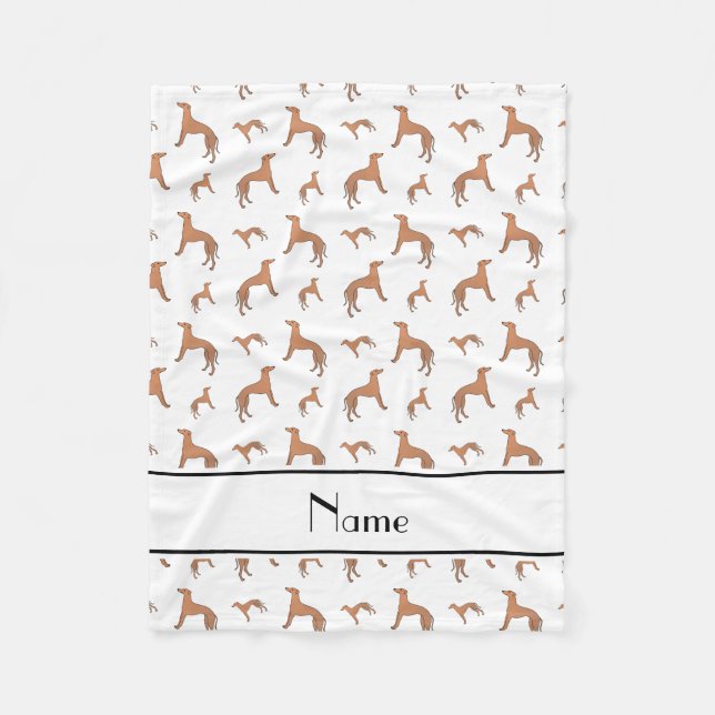 Personalised name white Whippet dogs Fleece Blanket (Front)