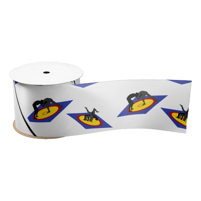 Personalised name white wrestlers on mat satin ribbon (Spool)