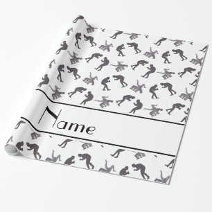 Personalised name white wrestlers wrapping paper