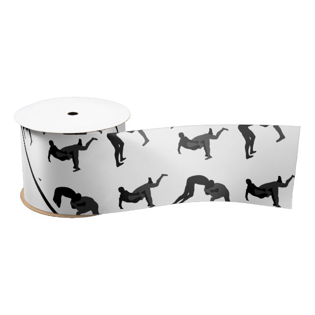 Personalised name white wrestling silhouettes satin ribbon (Spool)
