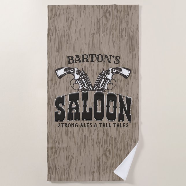 Personalised NAME Wild West Gun Revolver Saloon Beach Towel (Front)