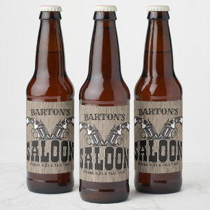Personalised NAME Wild West Gun Revolver Saloon Beer Bottle Label