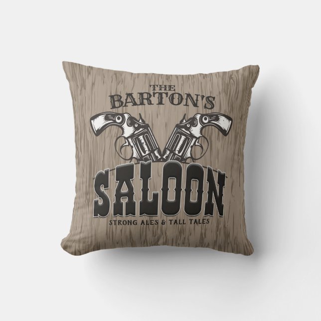 Personalised NAME Wild West Gun Revolver Saloon Cushion (Front)