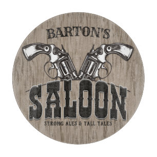 Personalised NAME Wild West Gun Revolver Saloon Cutting Board