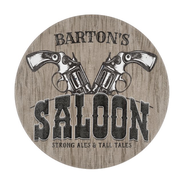 Personalised NAME Wild West Gun Revolver Saloon Cutting Board (Front)