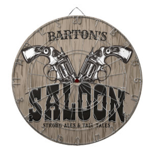 Personalised NAME Wild West Gun Revolver Saloon Dartboard