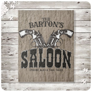 Personalised NAME Wild West Gun Revolver Saloon Jigsaw Puzzle