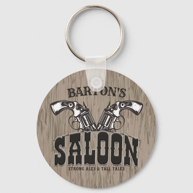 Personalised NAME Wild West Gun Revolver Saloon Key Ring (Front)