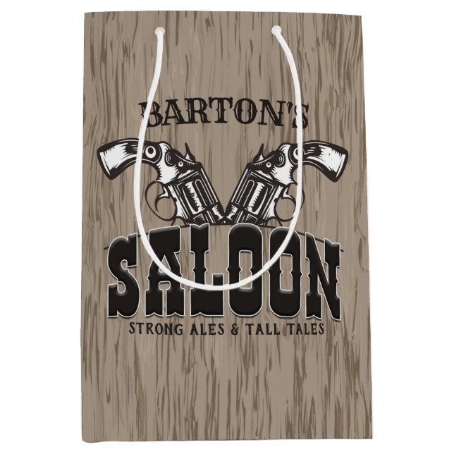 Personalised NAME Wild West Gun Revolver Saloon Medium Gift Bag (Front)