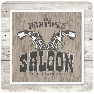 Personalised NAME Wild West Gun Revolver Saloon Napkin