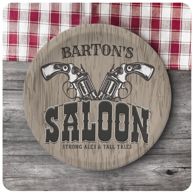Personalised NAME Wild West Gun Revolver Saloon Paper Plate (Creator Uploaded)